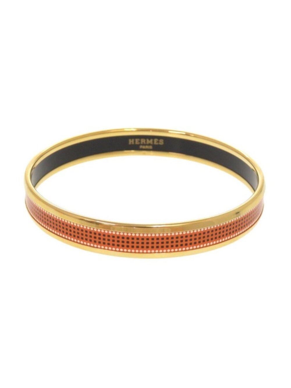 Hermes Enamel PM Metal Gold Orange Bangle Bracelet